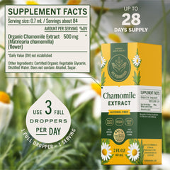 HERBAMAMA Chamomile tincture drops in glass promoting quick absorption.