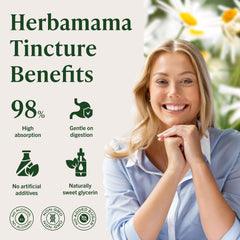 HERBAMAMA Chamomile tincture label detail showcasing three-ingredient formula.