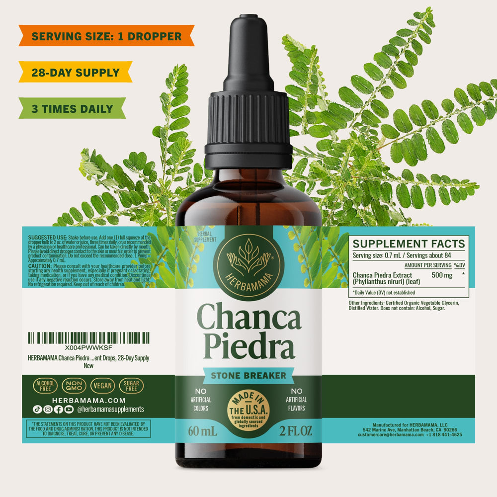 Herbamama Chanca Piedra shake-before-use instruction for easy preparation.