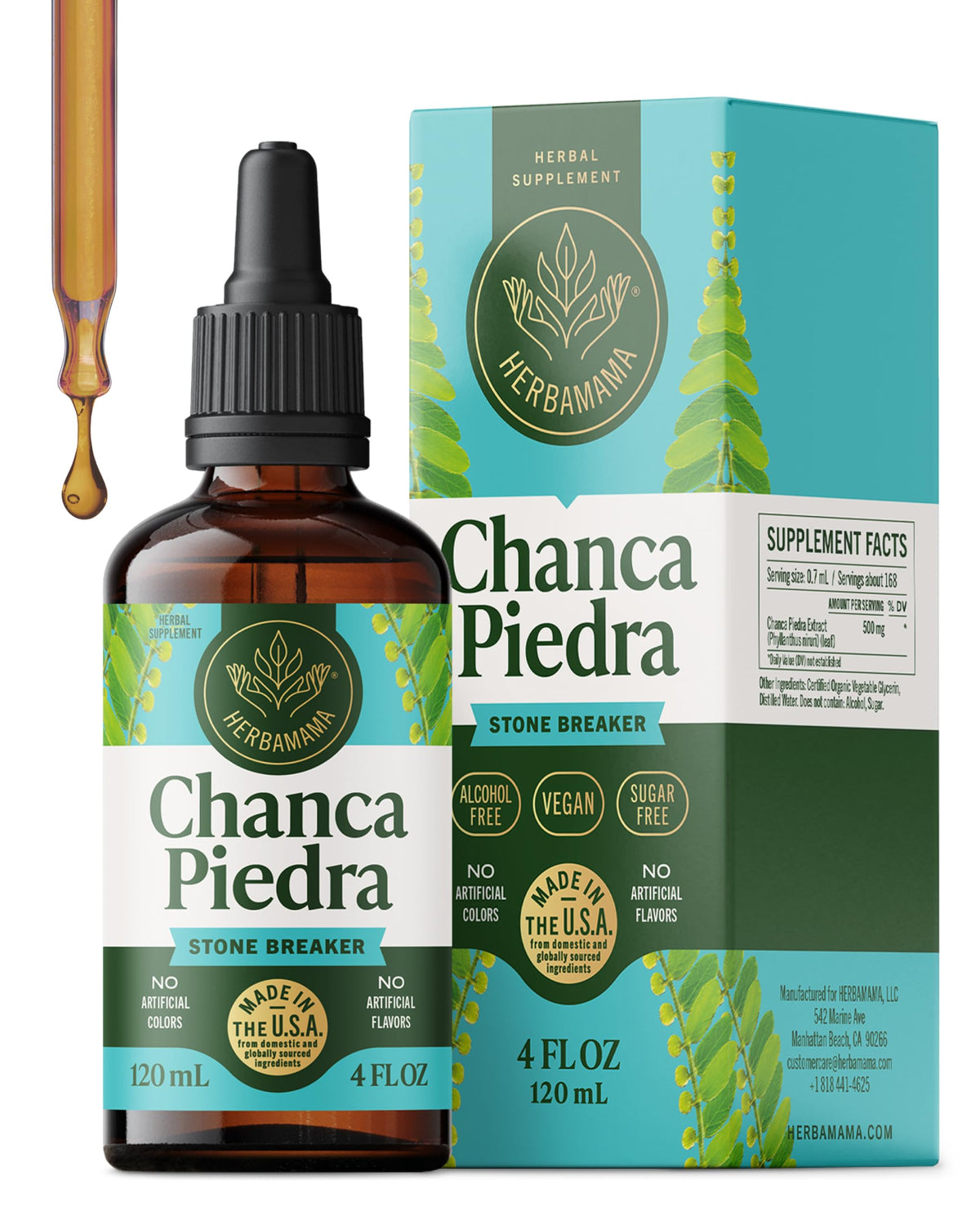 HERBAMAMA Chanca Piedra tincture bottle for kidney support and urinary care.