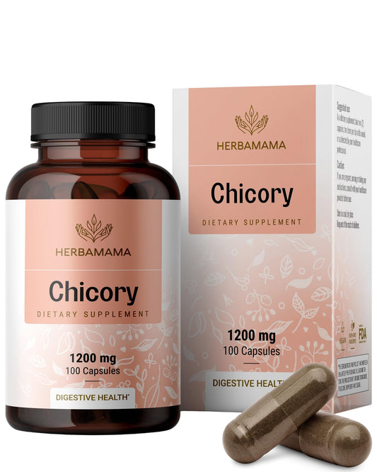 HERBAMAMA chicory root fiber capsules bottle front for daily digestion support