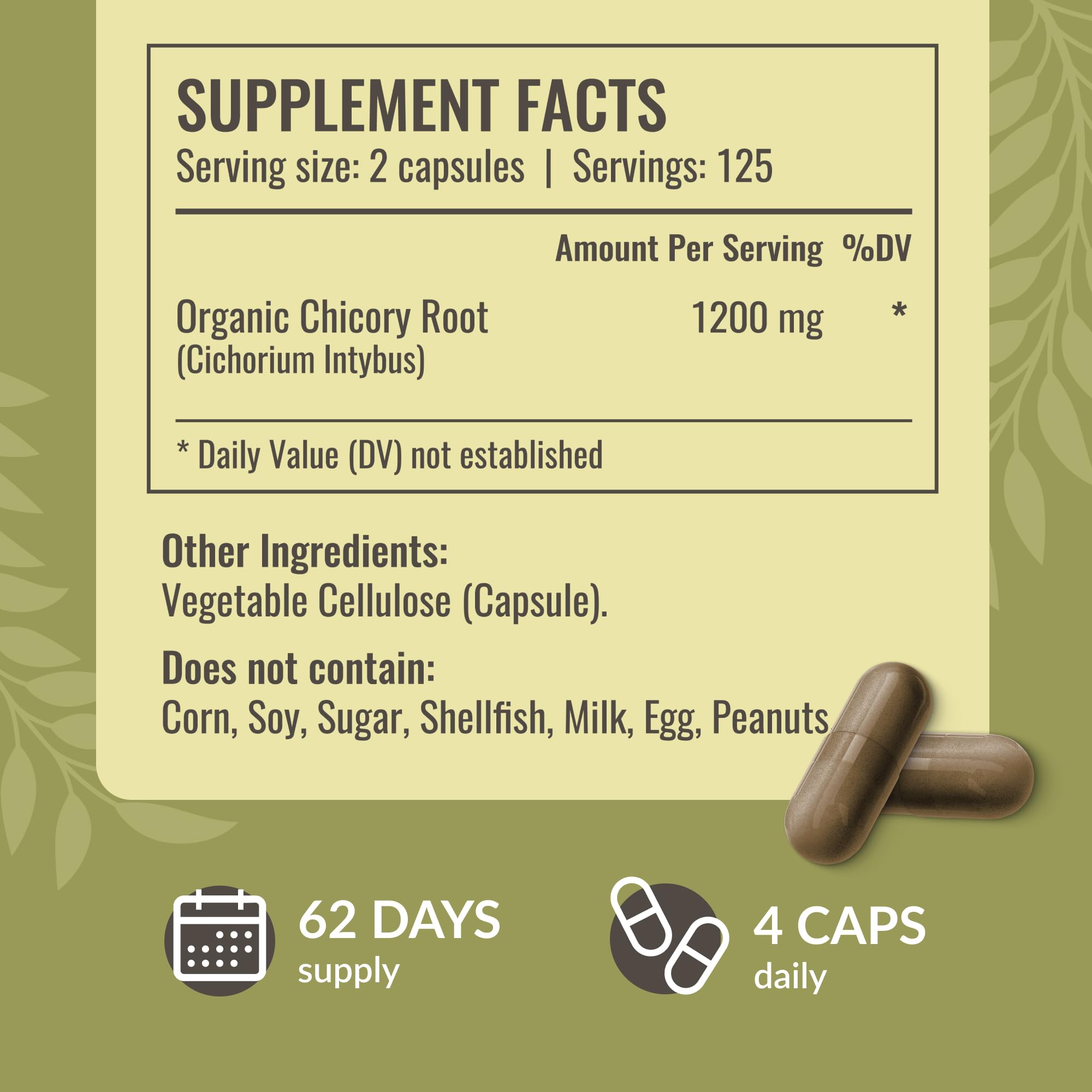 Close-up of Herbamama Chicory Root Fiber capsule label highlighting inulin source.
