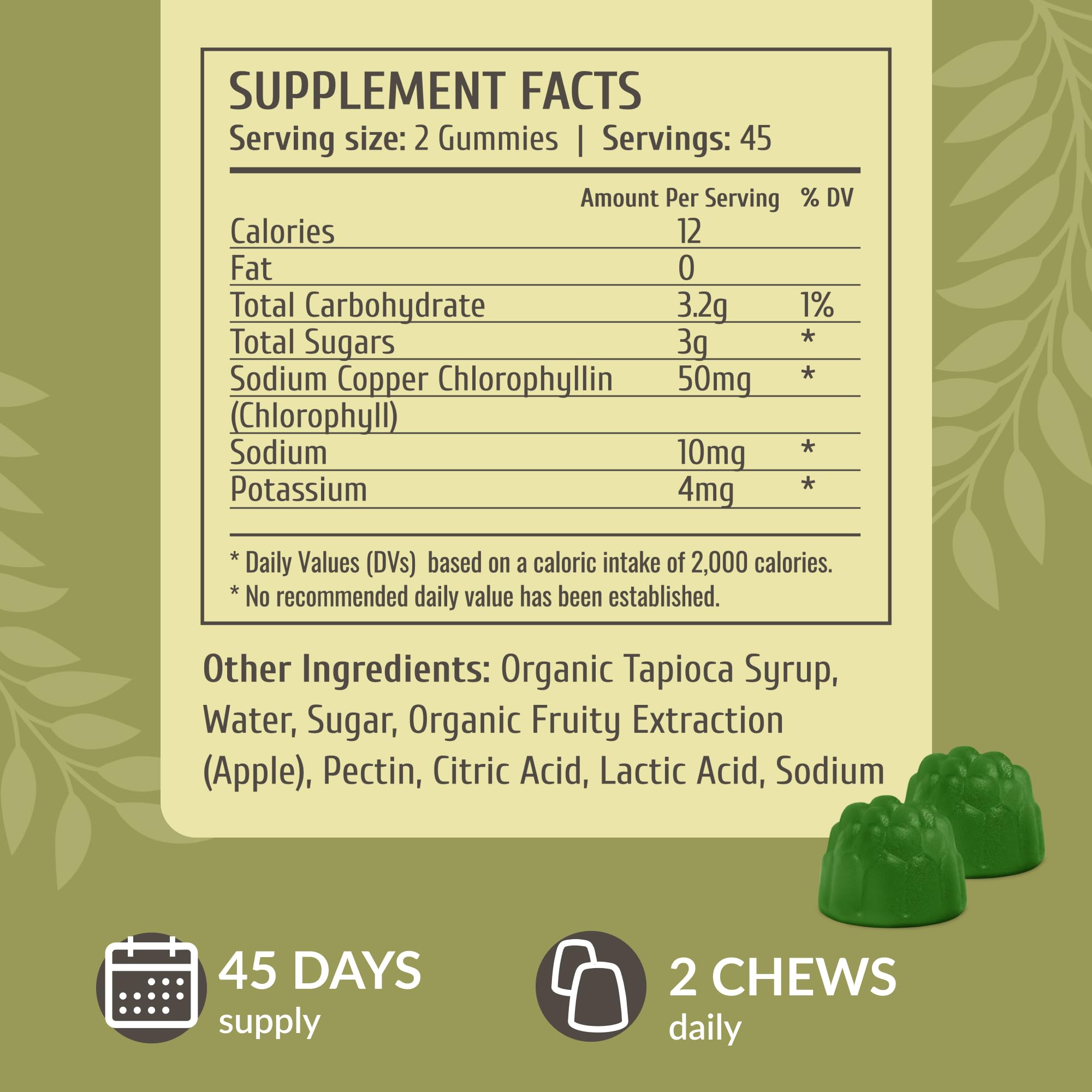 HERBAMAMA Chlorophyll Detox Gummies apple-flavored chews for convenient daily intake