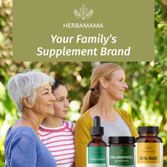 Kitchen-counter HERBAMAMA Chlorophyll Detox Gummies bottle ready to enjoy