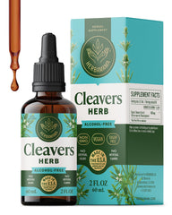 Herbamama Cleavers tincture bottle — vegan, alcohol-free formula for gentle cleansing support.