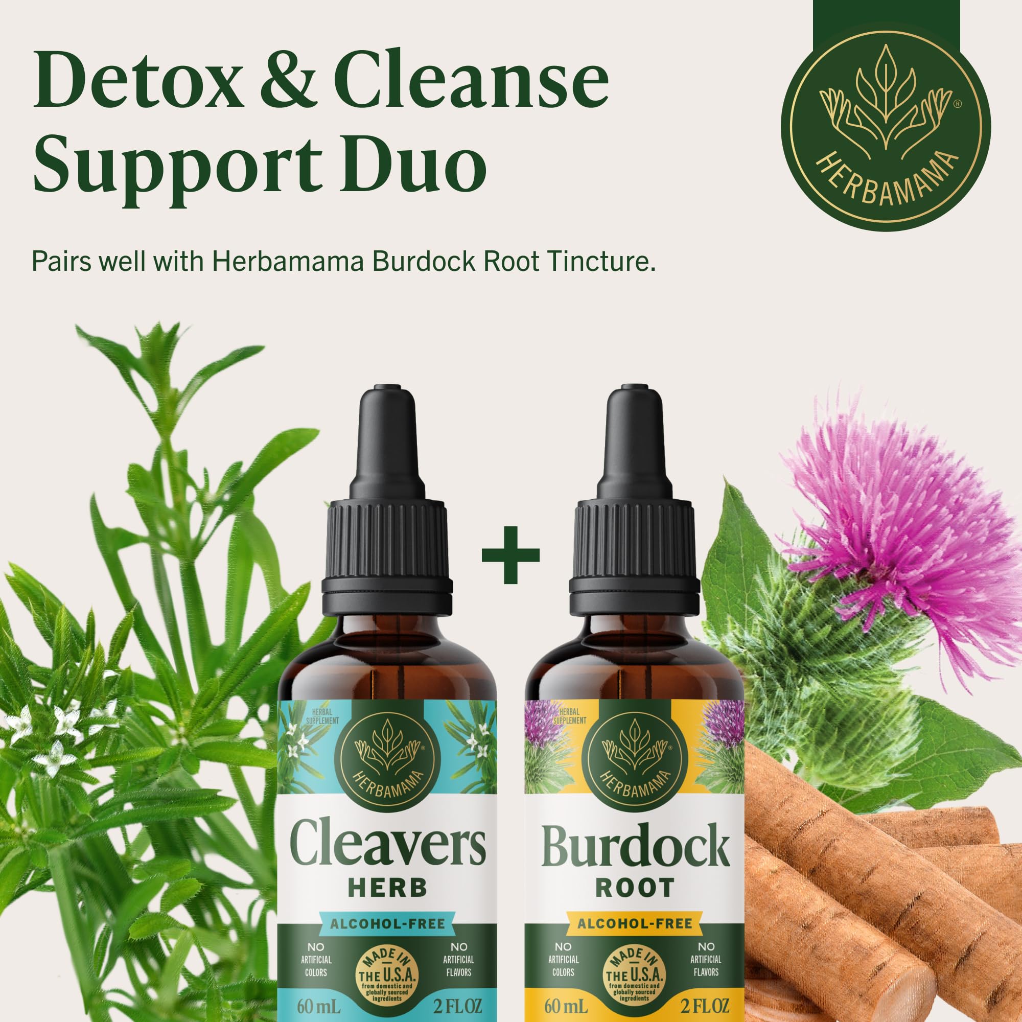 Herbamama Cleavers tincture daily-use setup with water glass.