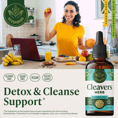 Herbamama Cleavers tincture dropper illustrating easy twice-daily use.