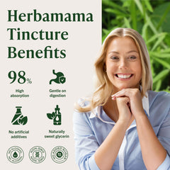 Herbamama Cleavers tincture in glass with droplets and fast absorption.
