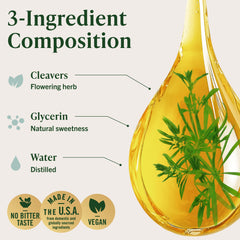Herbamama Cleavers leaf tincture label closeup detailing ingredients.