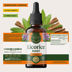 Close up of licorice root label on the Herbamama tincture bottle.