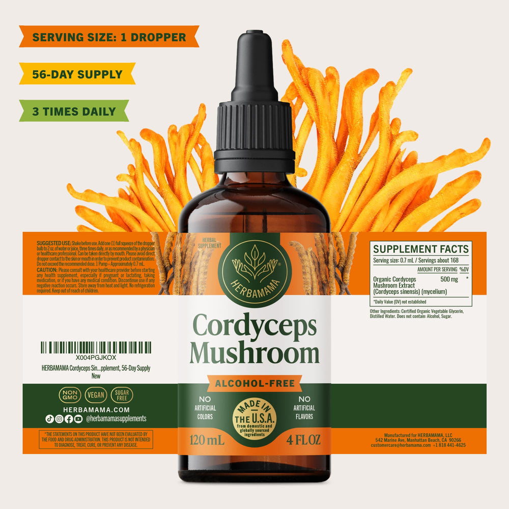 HERBAMAMA Cordyceps tincture integrated into daily routine for wellness support.
