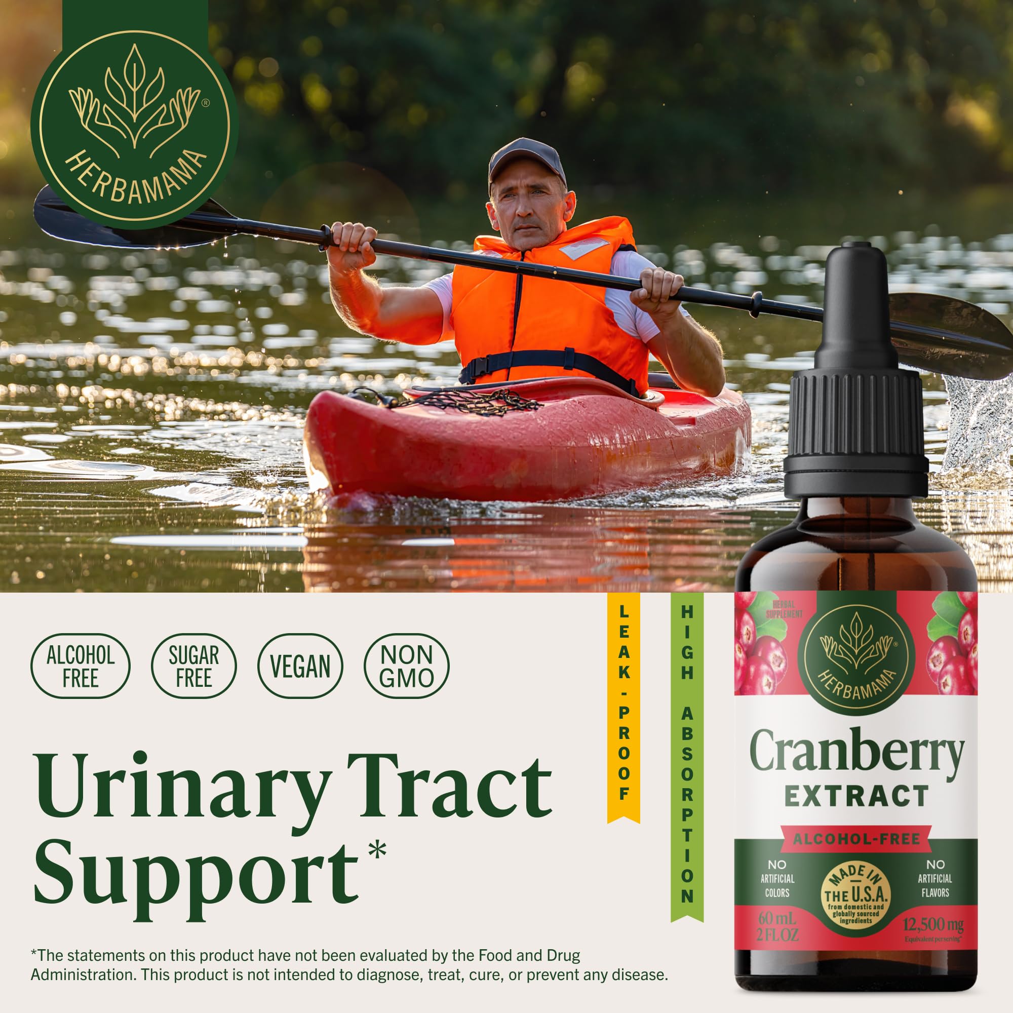 Pour HERBAMAMA Cranberry Drops into water for easy daily urinary support.
