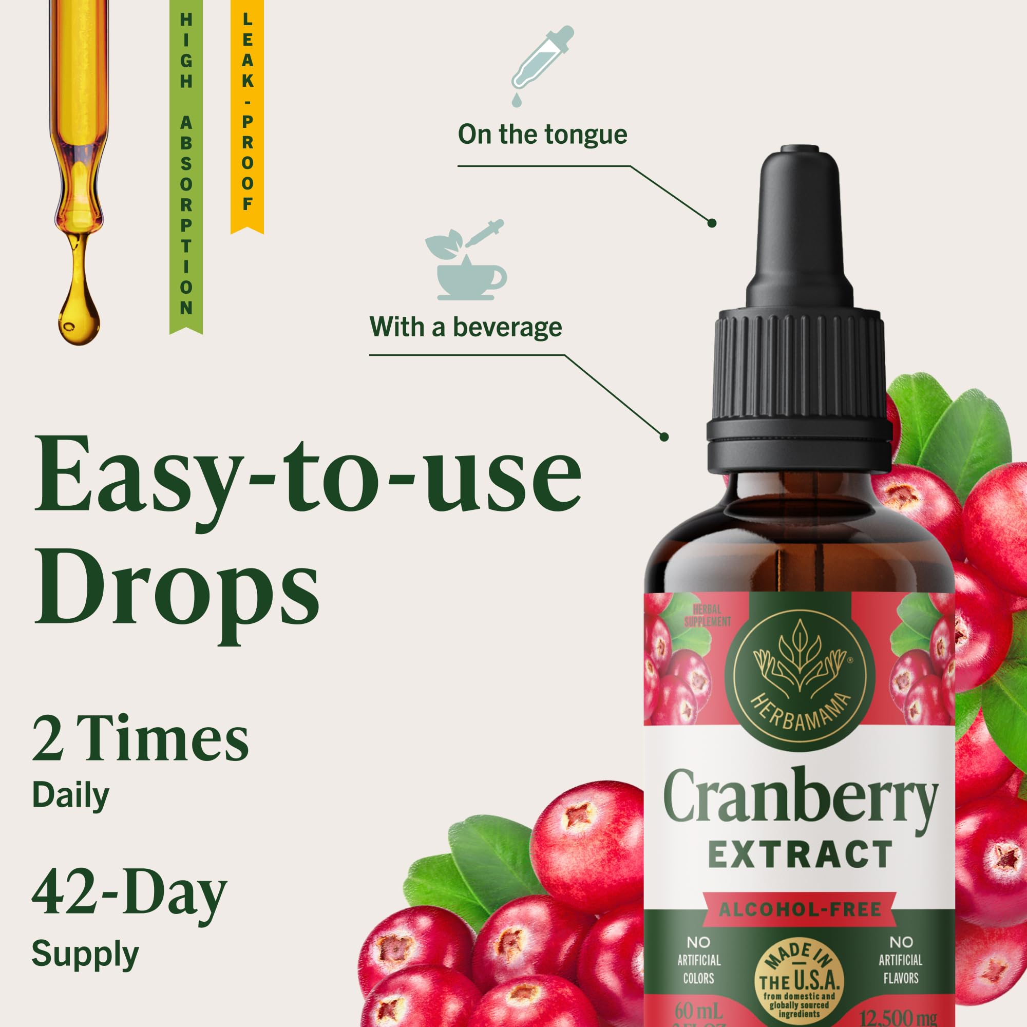 HERBAMAMA Cranberry Drops are vegan, alcohol-free, sugar-free for diverse lifestyles.