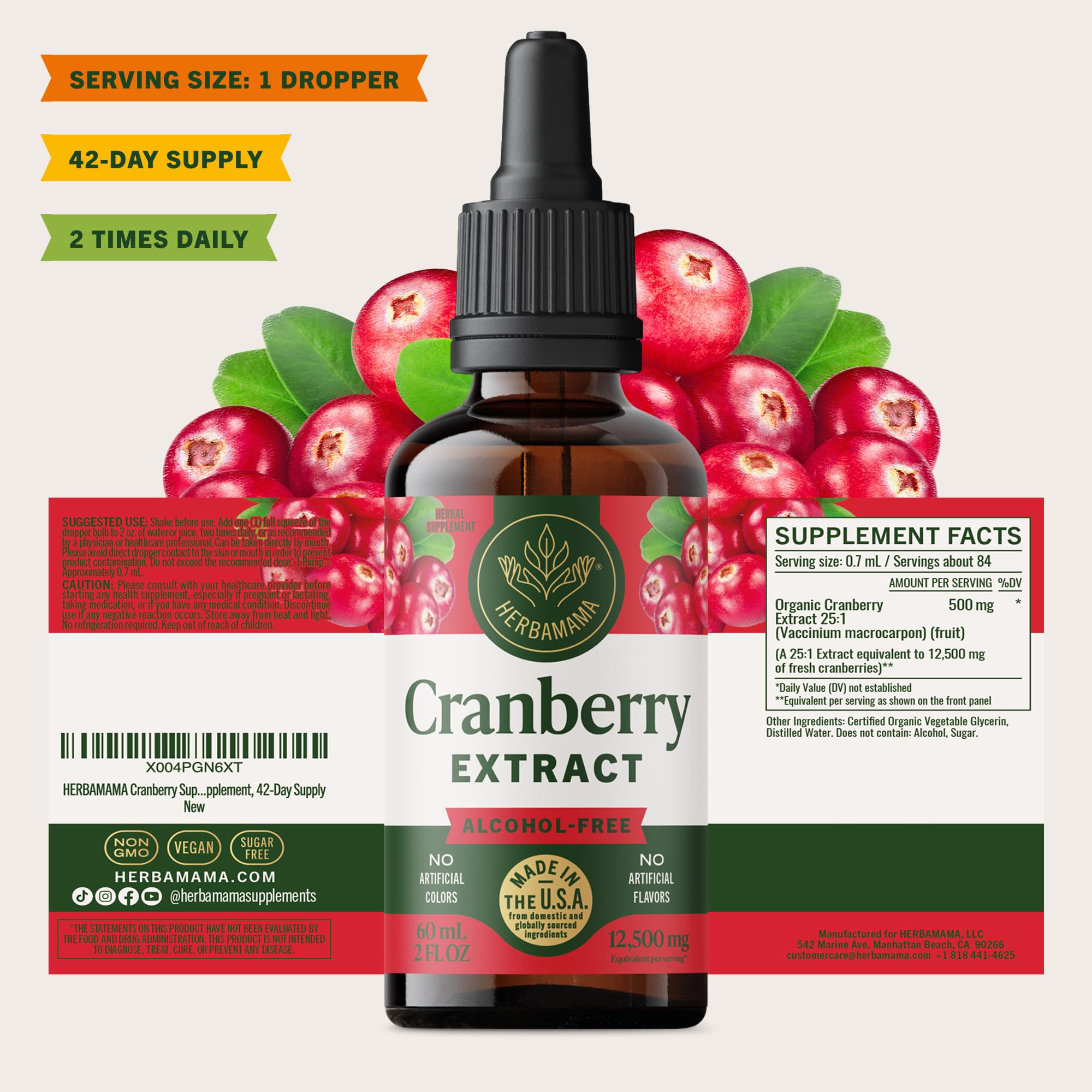 Glass of water with HERBAMAMA Cranberry Drops ready for daily use.
