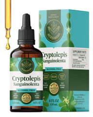 HERBAMAMA Cryptolepis tincture bottle emphasizes vegan, non-GMO immune support formula