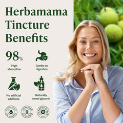 HERBAMAMA drops poured into a glass illustrate easy daily use.