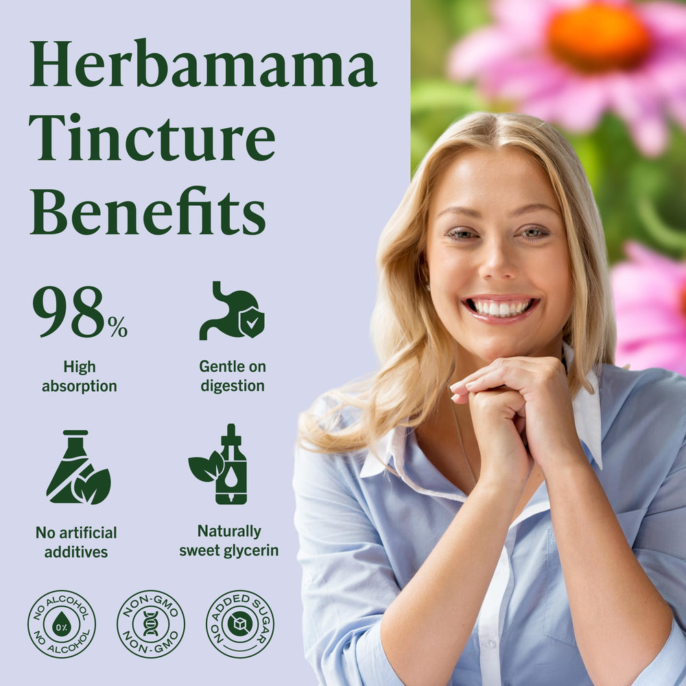 Detailed view of Herbamama Echinacea tincture bottle highlighting its smooth liquid