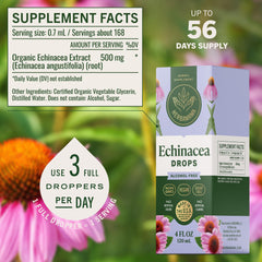 Herbamama Echinacea tincture bottle poured into a glass of water for easy mixing