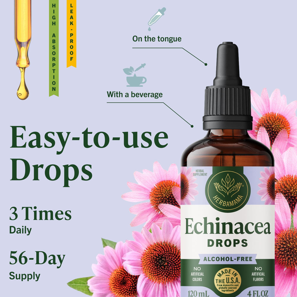 Vegan and non-GMO symbol on Herbamama Echinacea tincture bottle