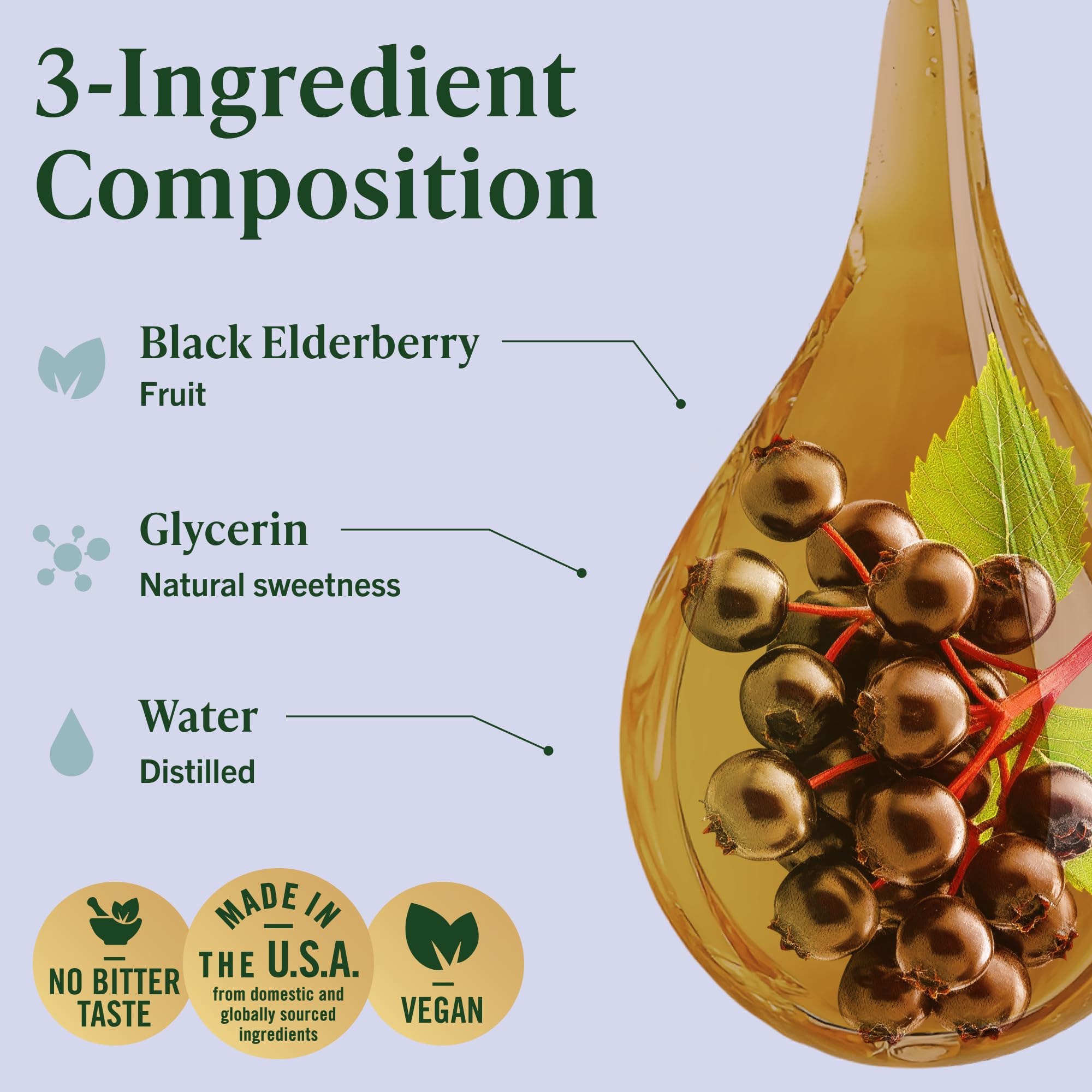 Three-ingredient formula label on Herbamama elderberry tincture.