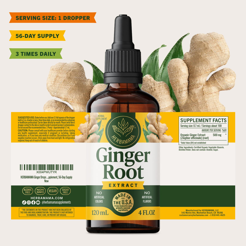 HERBAMAMA Ginger Drops easy to dispense three times daily.