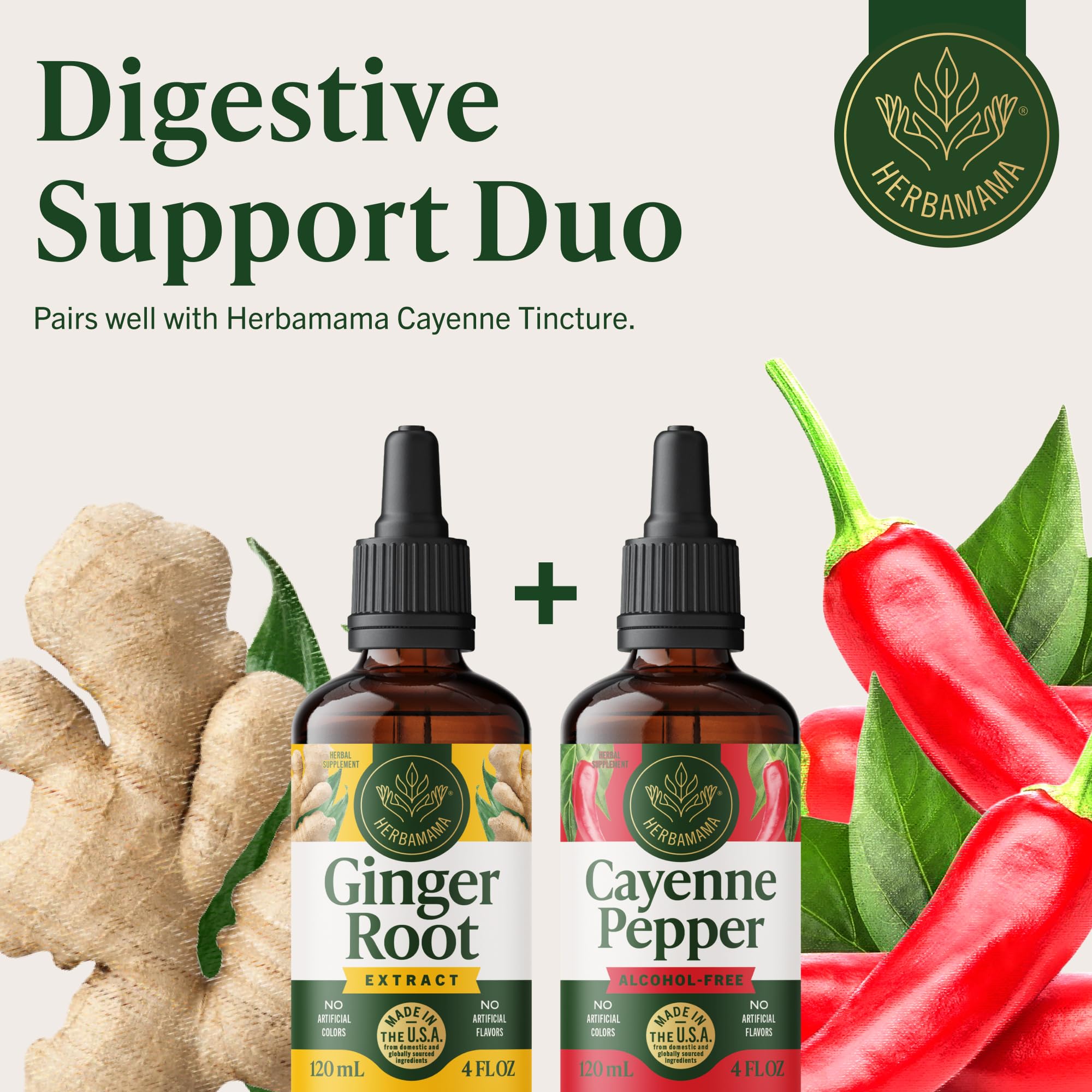 HERBAMAMA Ginger Drops vegan tincture suitable for plant-based routines.