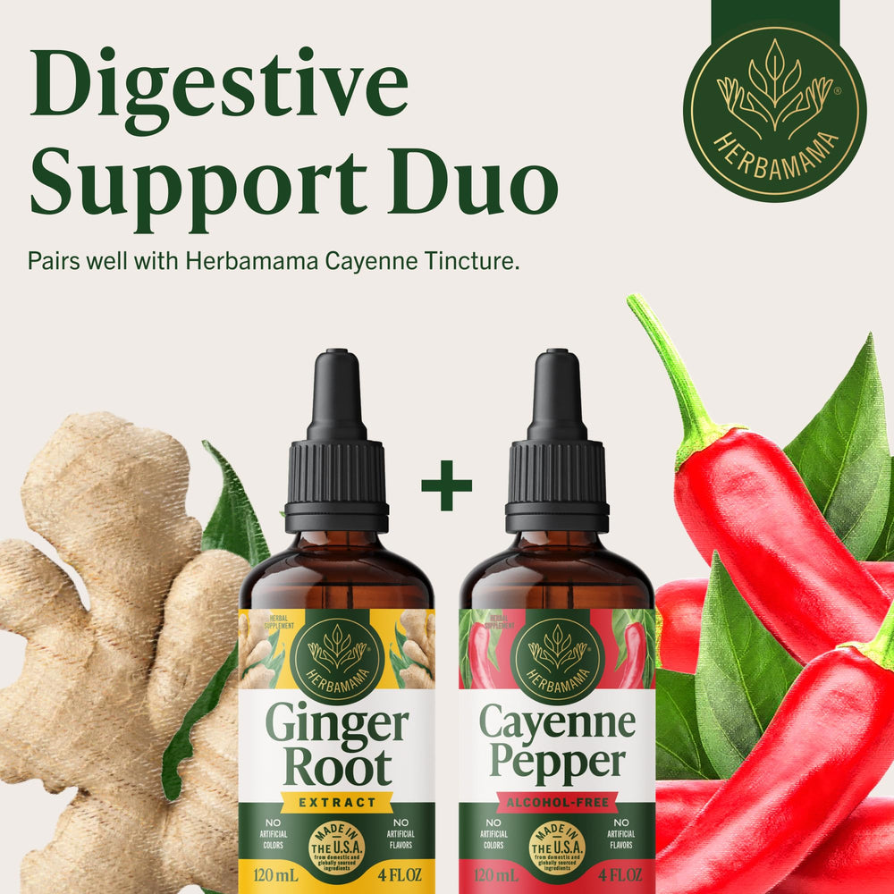 HERBAMAMA Ginger Drops vegan tincture suitable for plant-based routines.