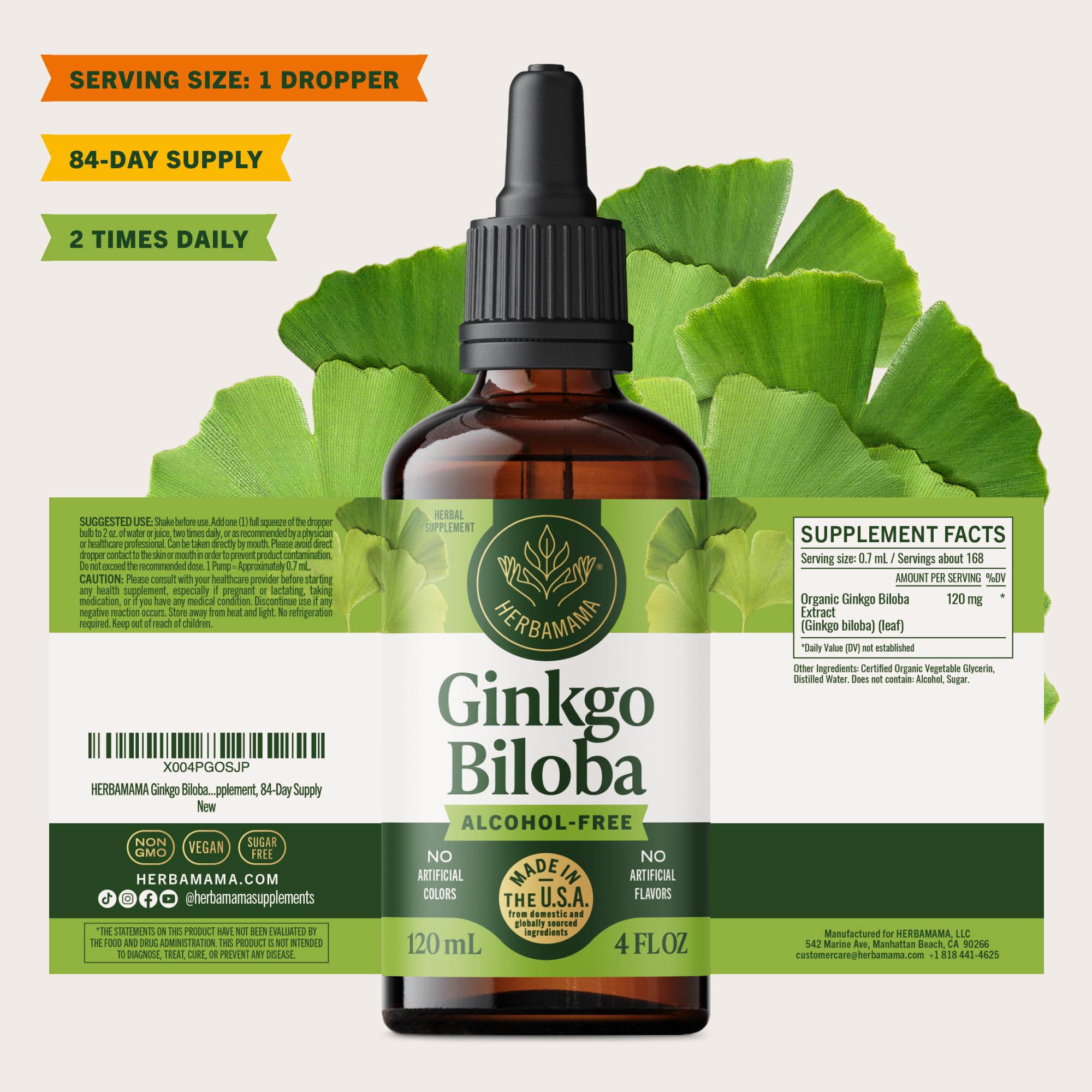 HERBAMAMA Ginkgo Biloba tincture ready for morning routine with coffee or tea