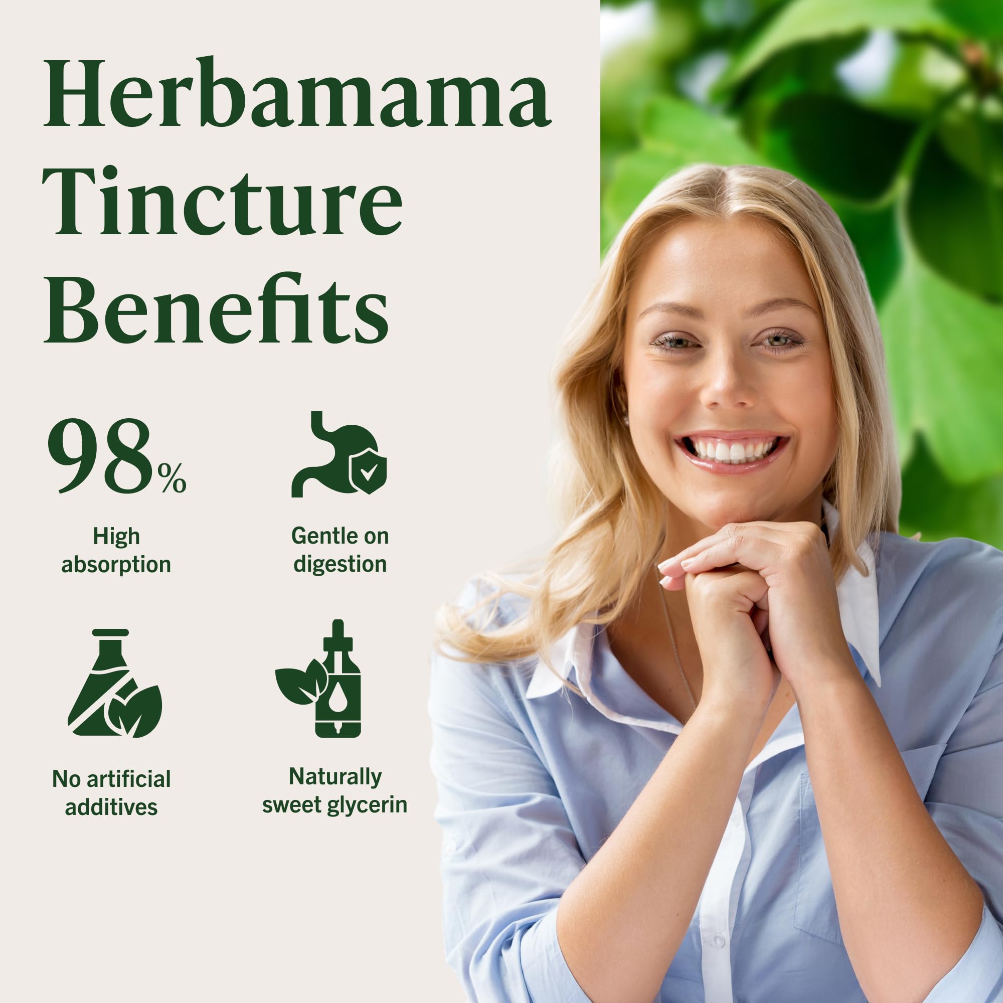 HERBAMAMA vegan non-GMO tincture label highlights clean ingredients