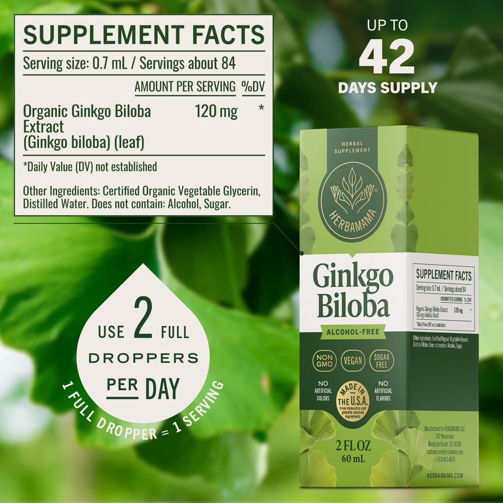 HERBAMAMA Ginkgo Biloba tincture drops under the tongue for fast absorption