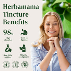 HERBAMAMA Ginkgo Biloba tincture vegan formula highlighting alcohol- and sugar-free ingredients