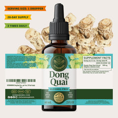 HERBAMAMA-glass-bottle-label-dong-quai emphasizes transparent vegan tincture.