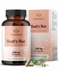 HERBAMAMA Goat's Rue Capsules bottle on counter for convenient lactation support.