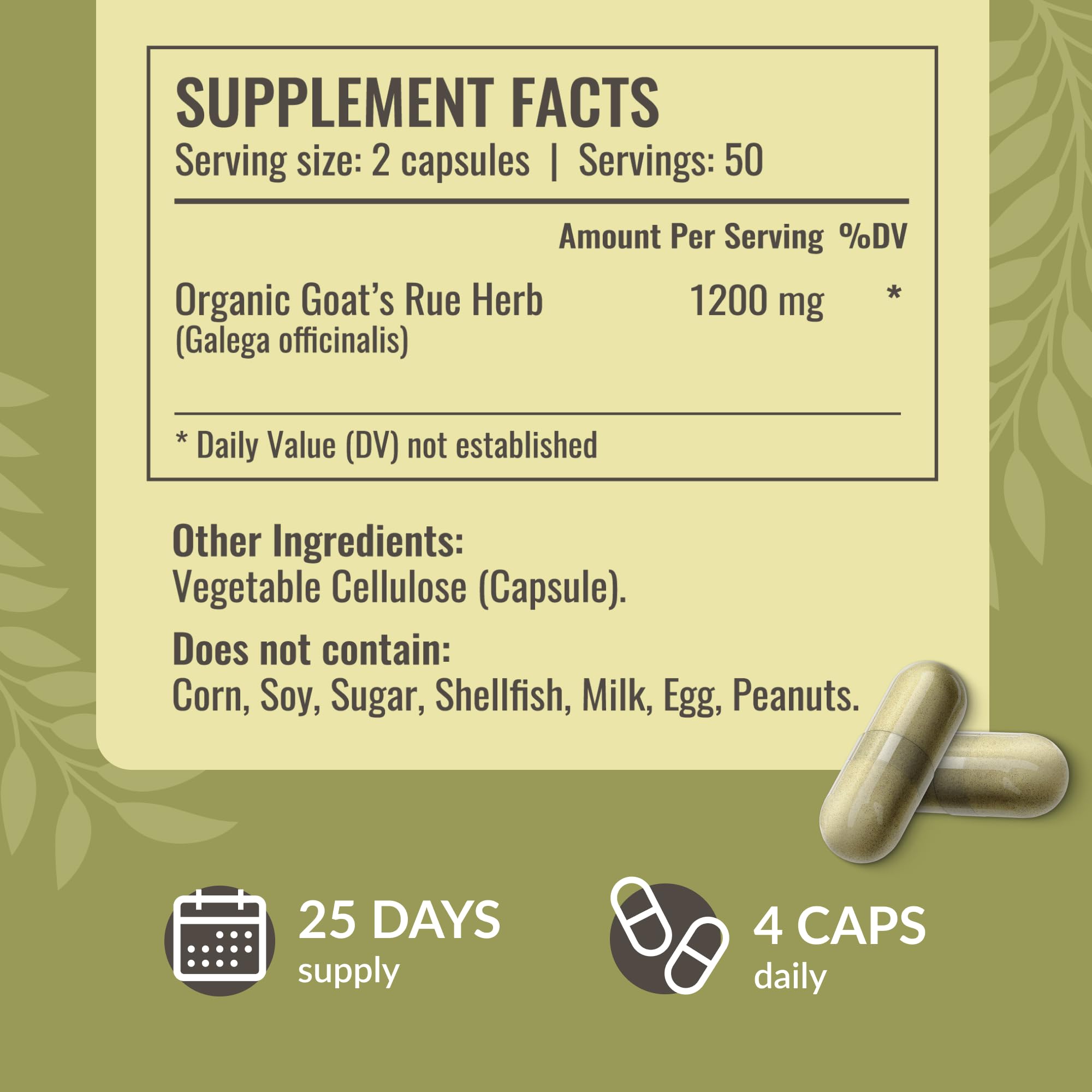 HERBAMAMA Goat's Rue Capsules packaging and label showcase non-GMO, vegetarian formula.