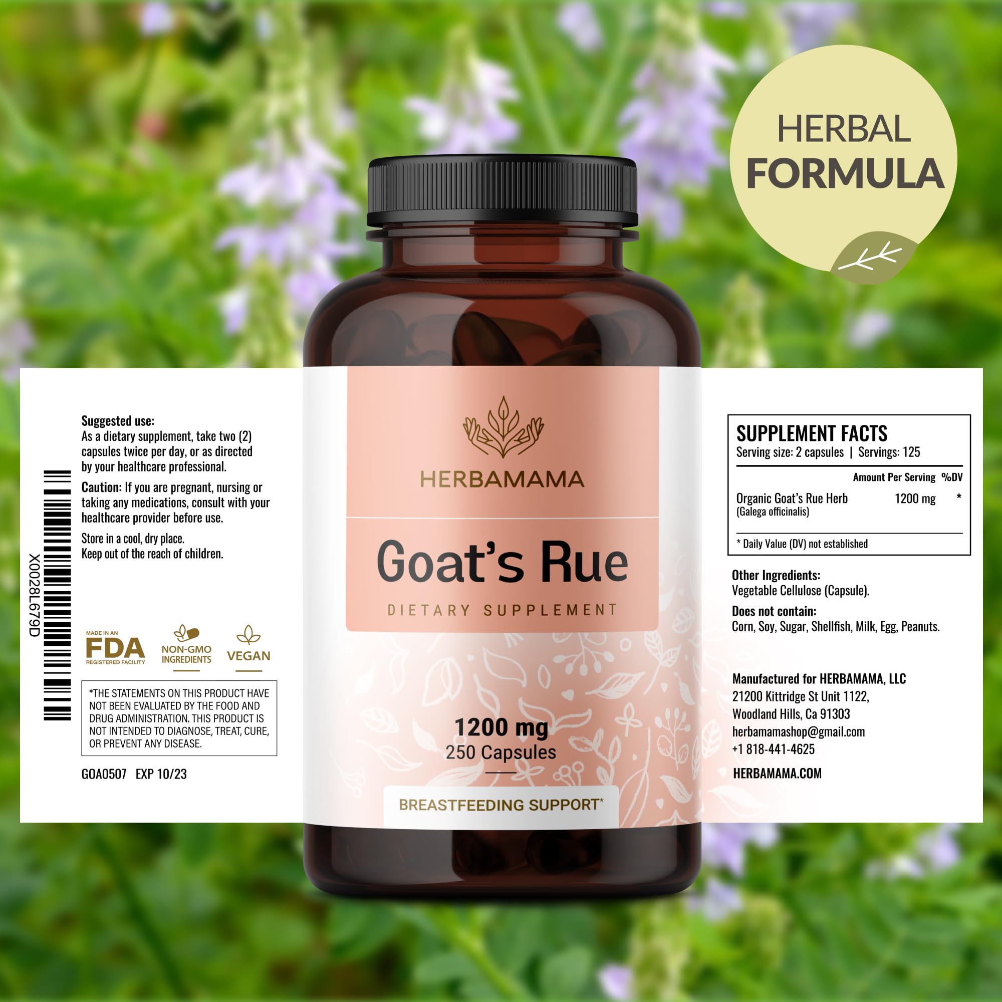 HERBAMAMA Goat's Rue herb plant highlights the key ingredient.
