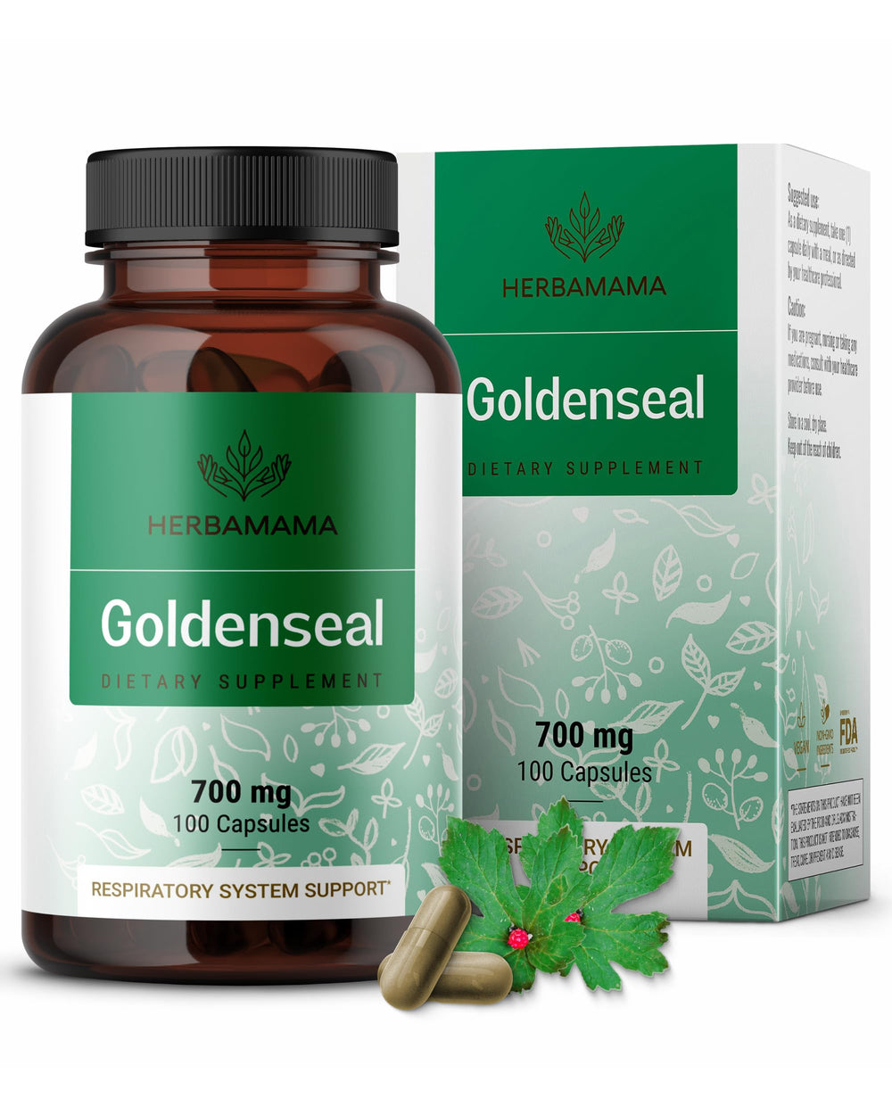 HERBAMAMA Goldenseal Root Capsules bottle for convenient daily immune and respiratory support