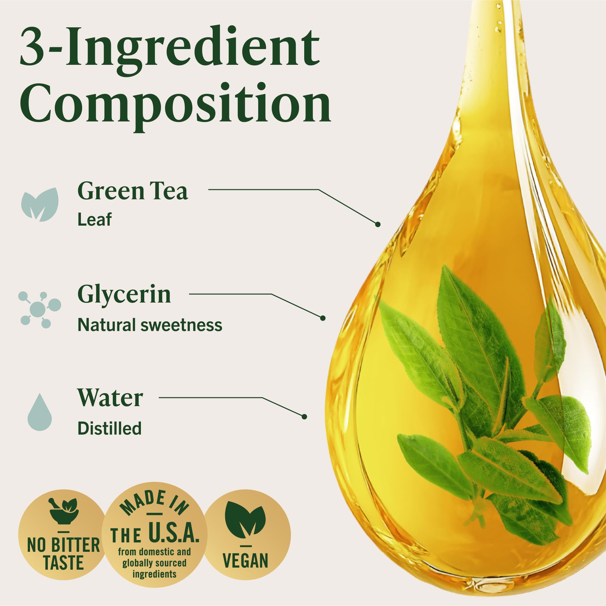 Ingredients label highlights three simple components and transparency.