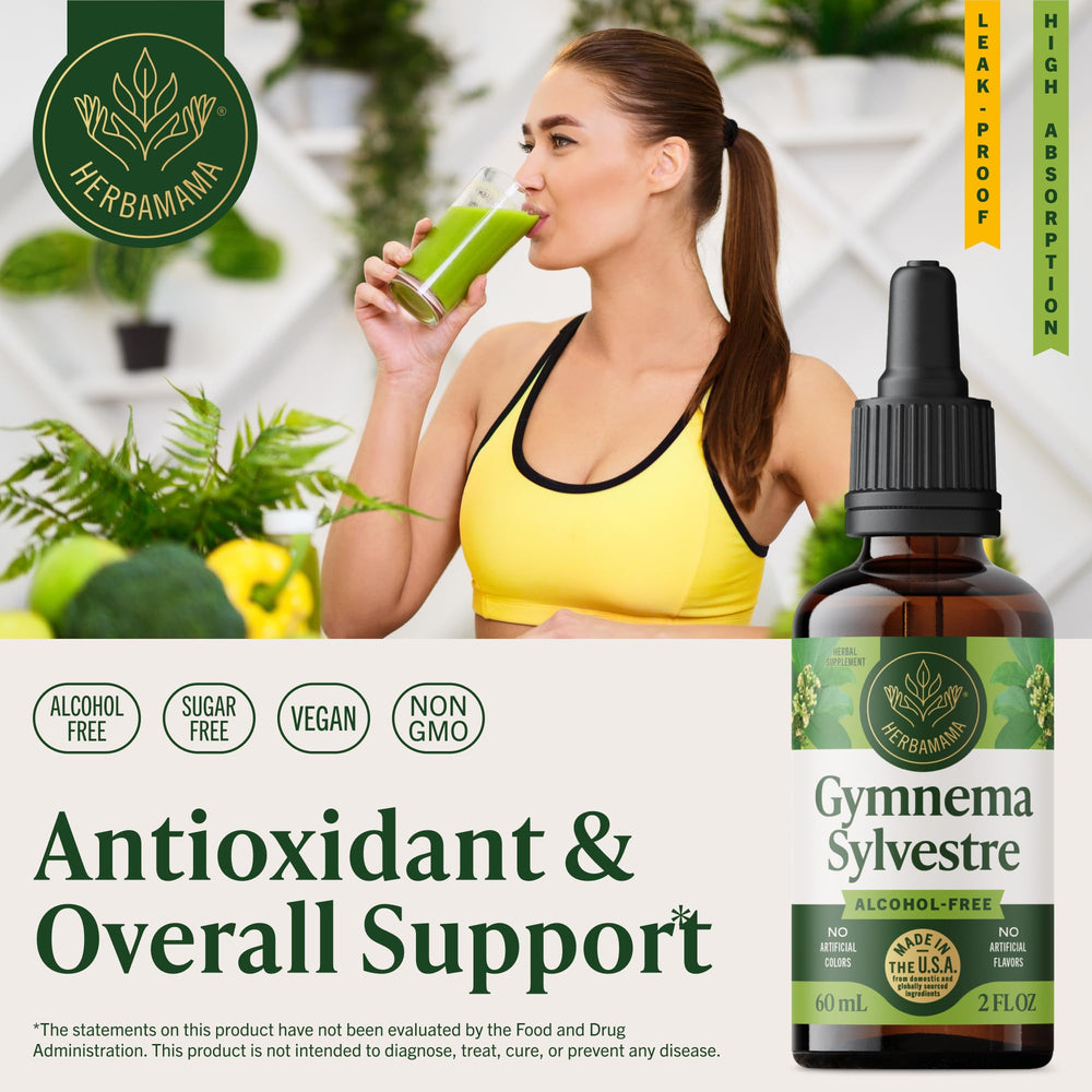HERBAMAMA Gymnema Drops dropper releasing precise servings for easy daily use.