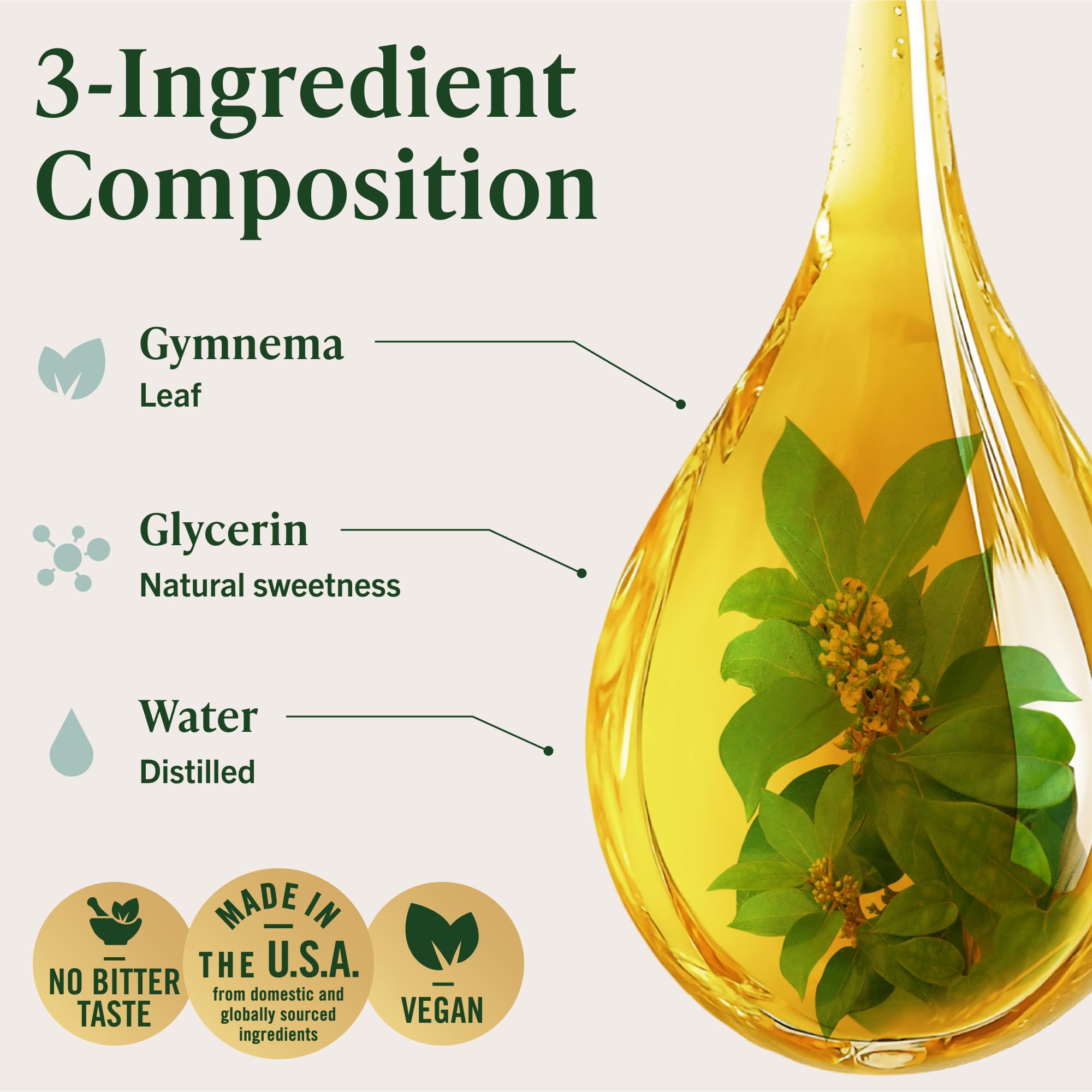 HERBAMAMA Gymnema Drops in water demonstrates convenient, alcohol-free intake.