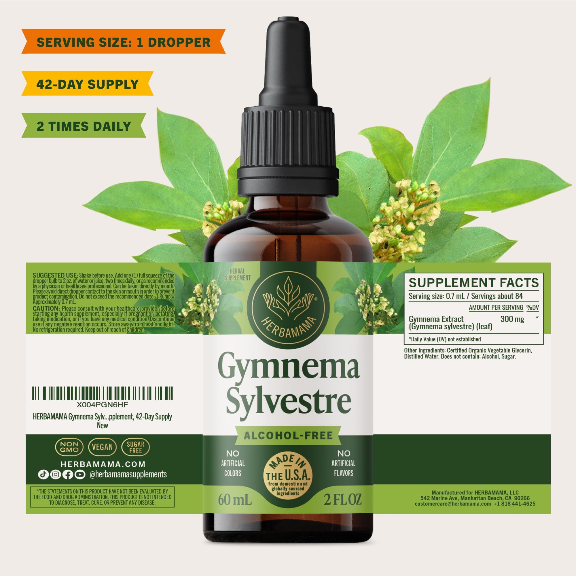 HERBAMAMA Gymnema Drops packaging is compact and travel-friendly.