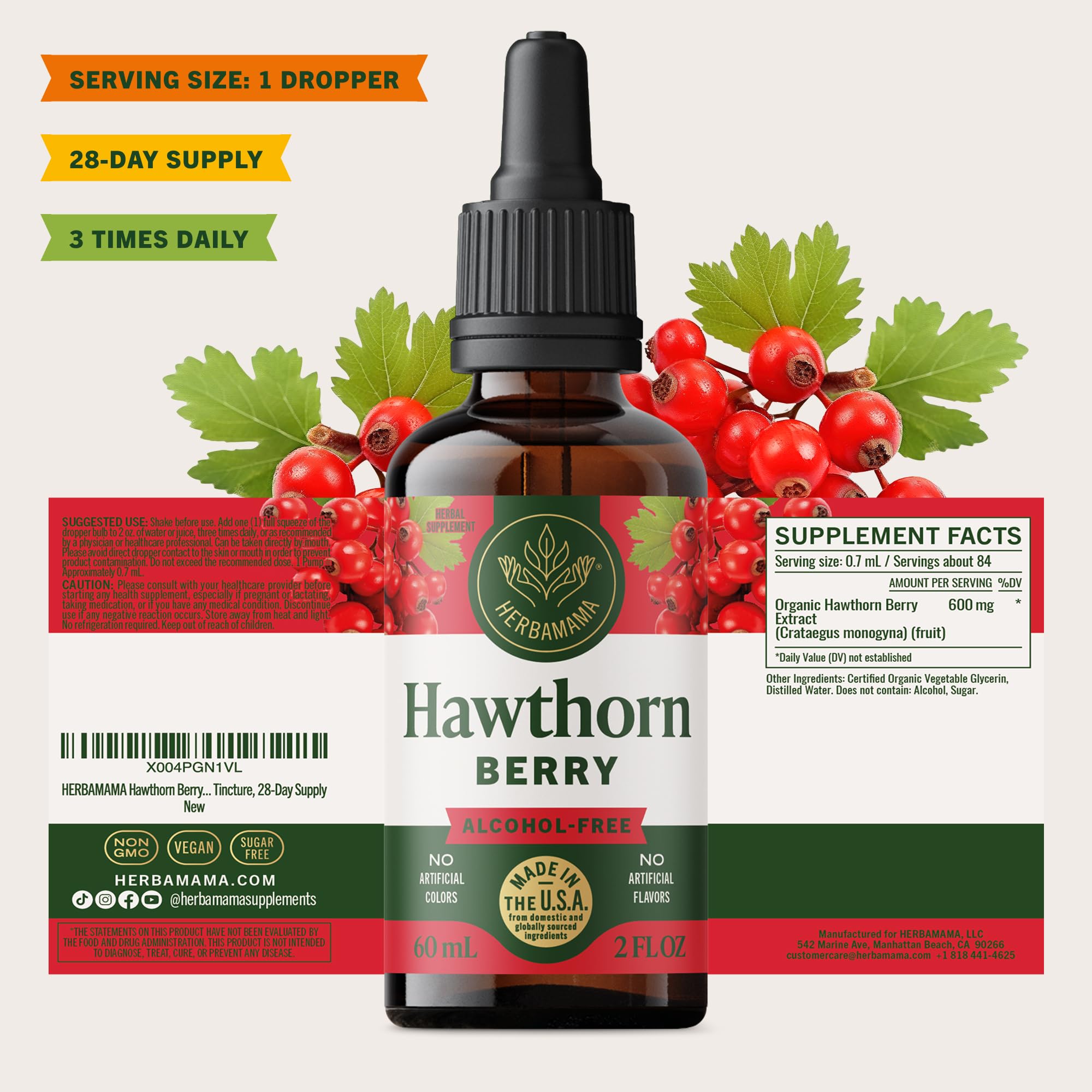 HERBAMAMA Hawthorn Drops packaging shown with 28-day supply