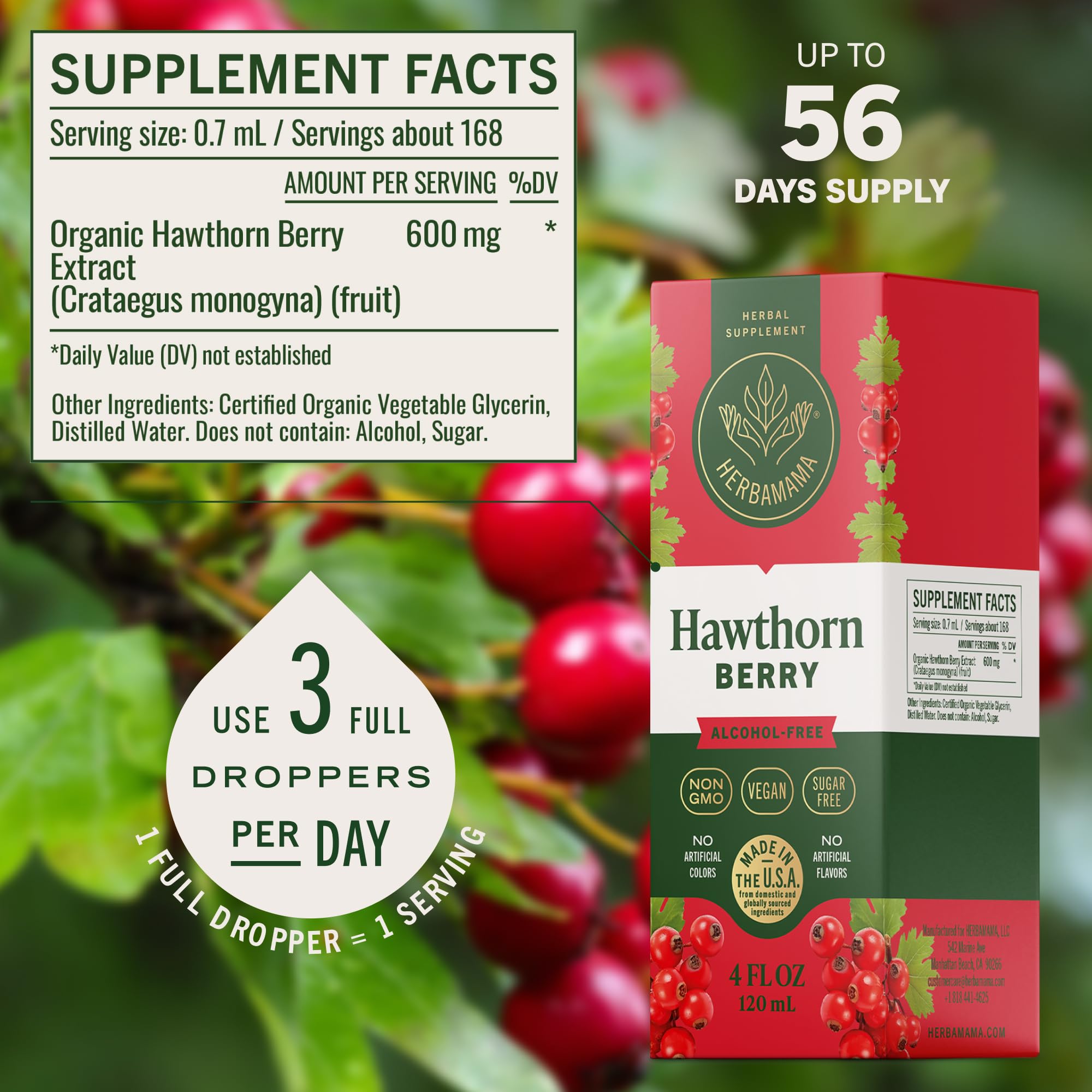 Tincture glass with HERBAMAMA Hawthorn extract for daily support
