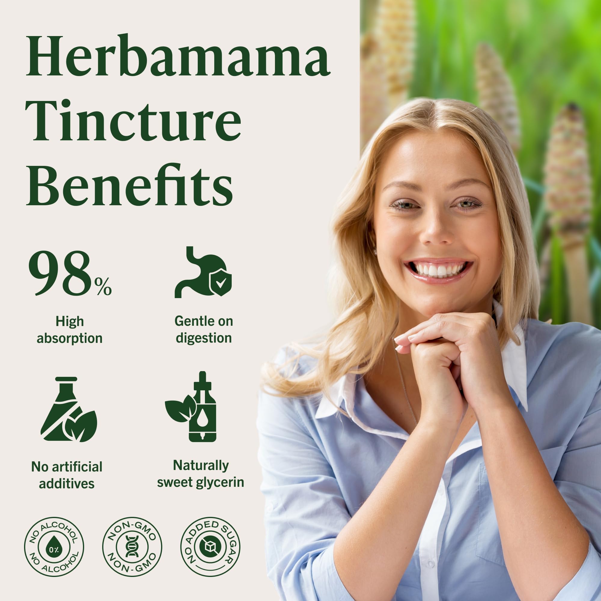 HERBAMAMA Horsetail Drops offer quick absorption for efficient use.