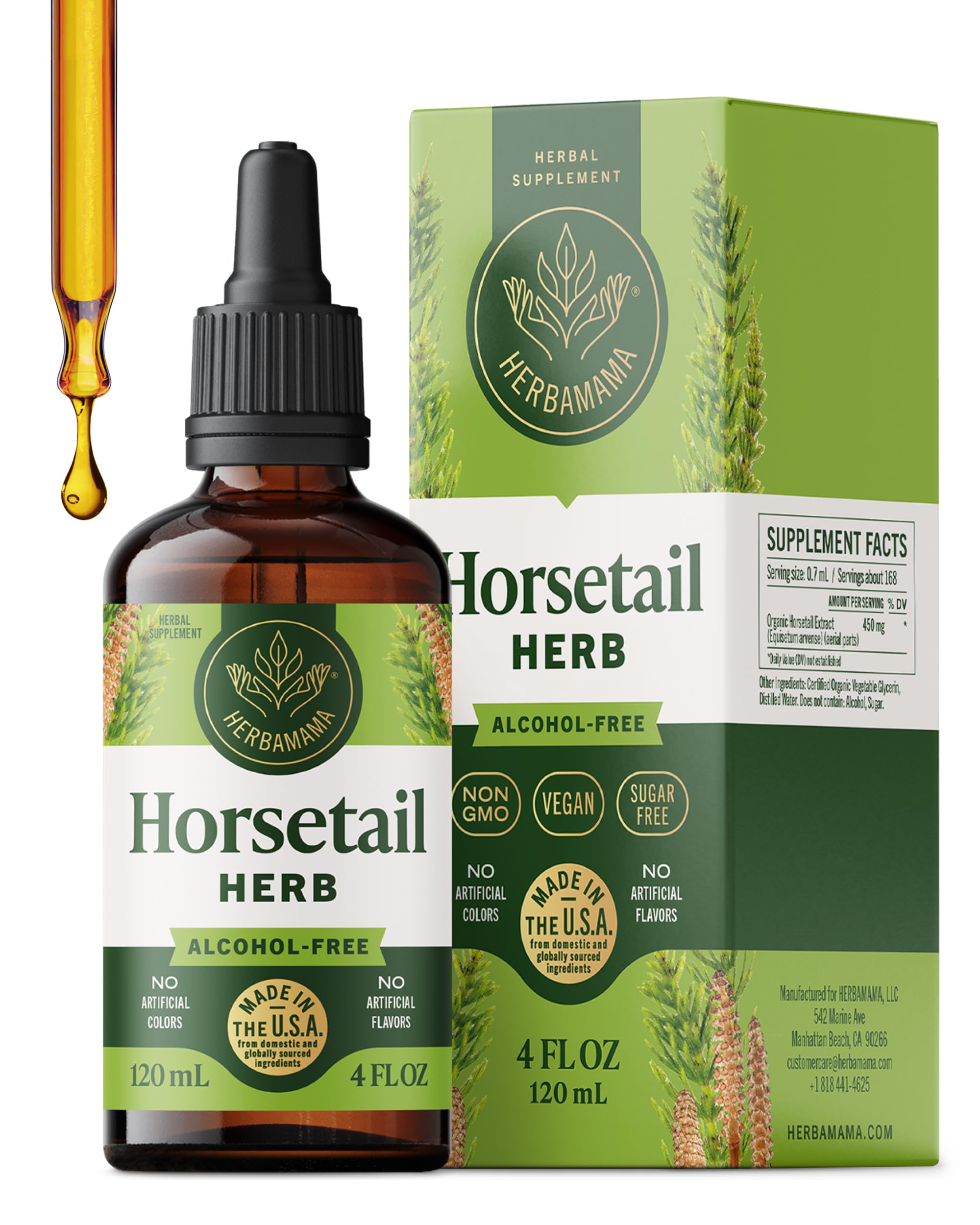 HERBAMAMA Horsetail Drops bottle for daily beauty routine.