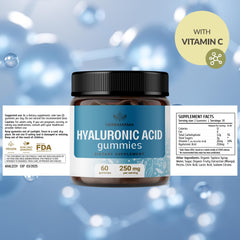 Daily dose of two HYAL gummies with Vitamin C for easy routine.