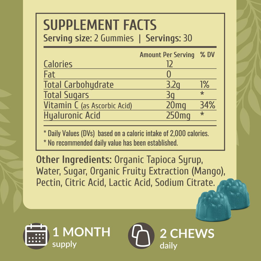 HERBAMAMA Hyaluronic Acid Gummies mango flavor for daily hair and nails support.
