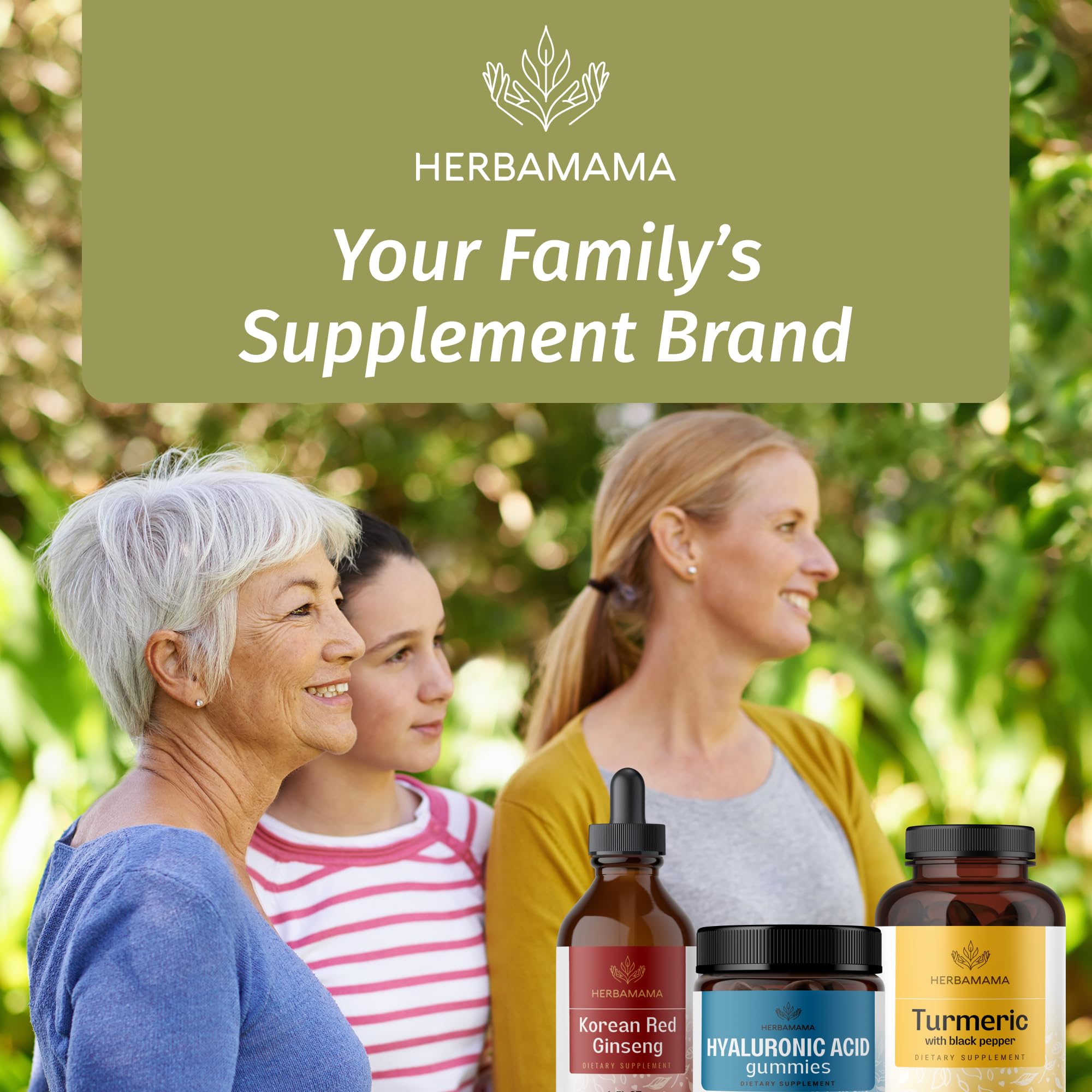 Nutrition panel on HERBAMAMA Hyaluronic Acid Gummies bottle.