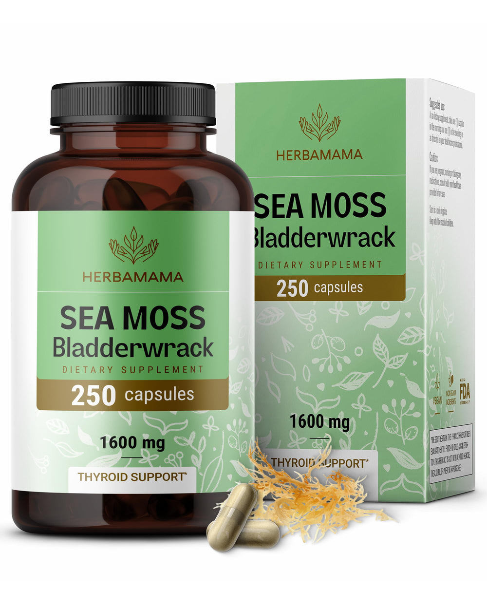 HERBAMAMA Irish Sea Moss capsules bottle on counter for easy daily immune support