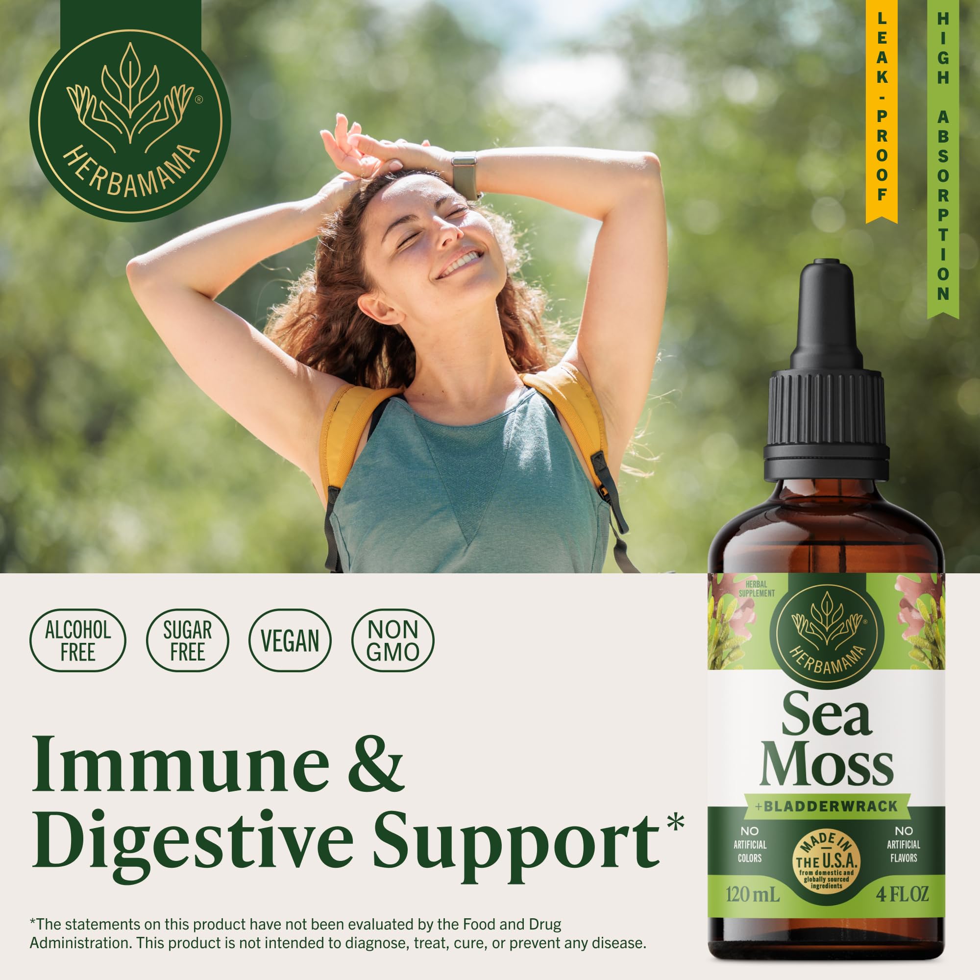 HERBAMAMA Irish Sea Moss drops poured into water for easy mixing.