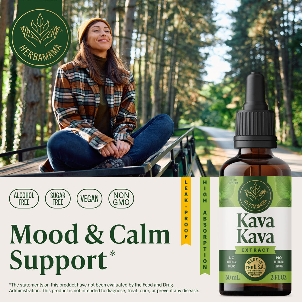 Dropper in use, ready for daily relaxation with Herbamama Kava Kava Drops.